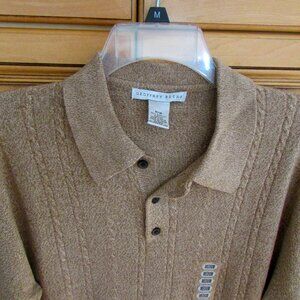 Geoffrey Beene Mens Collared Long Sleeve Sweater Tan Knit New Sz Medium